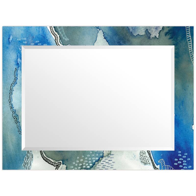 "Subtle Blue"Abstract Rectangular Beveled Wall Mirror on Free Floating Tempered Glass - Multi