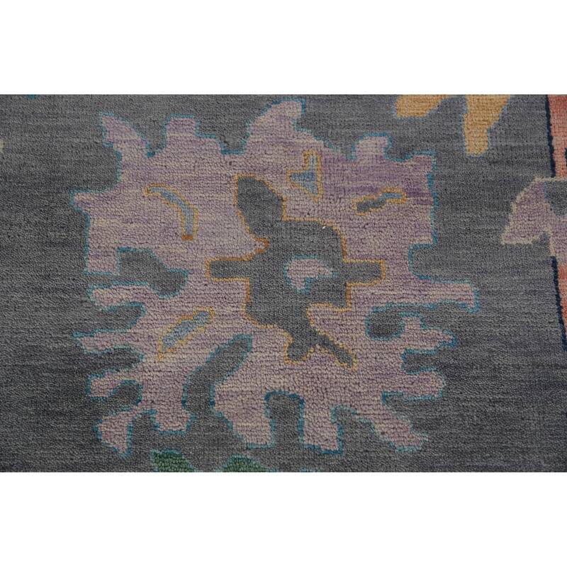 Gray Floral Oushak Indian Large Rug Handmade Wool Carpet - 11'9" x 14'11"