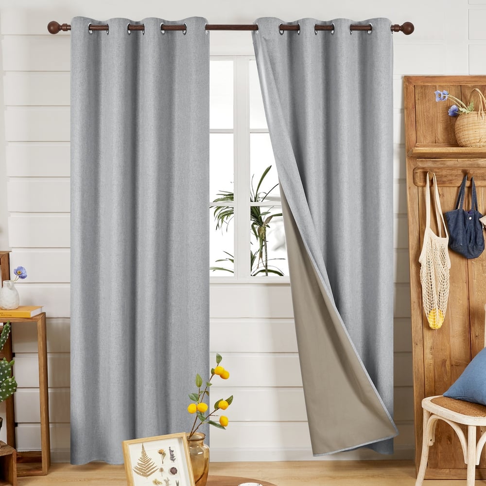 Deconovo Faux Linen Total Blackout Grommet Curtain (2 Panels)