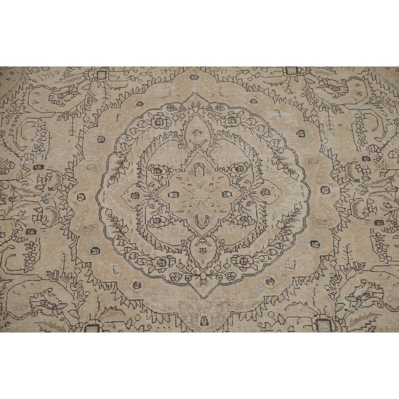 Hand Knotted Oriental 100% Wool Carpet Traditional Floral Beige & Ivories Tabriz Area Rug - 12' 7'' X 9' 7''