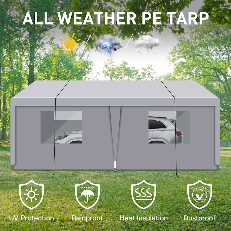 Heavy Duty 10'×20' Portable Carport Garage Tent for Outdoor Storage Shelter