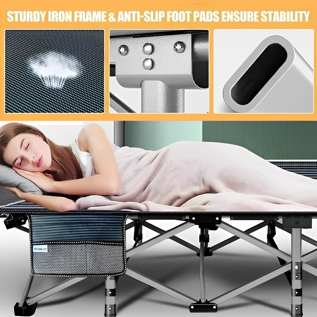 Folding Camping Cots with Removable Cotton Mattress 2 in a set 600 lbs