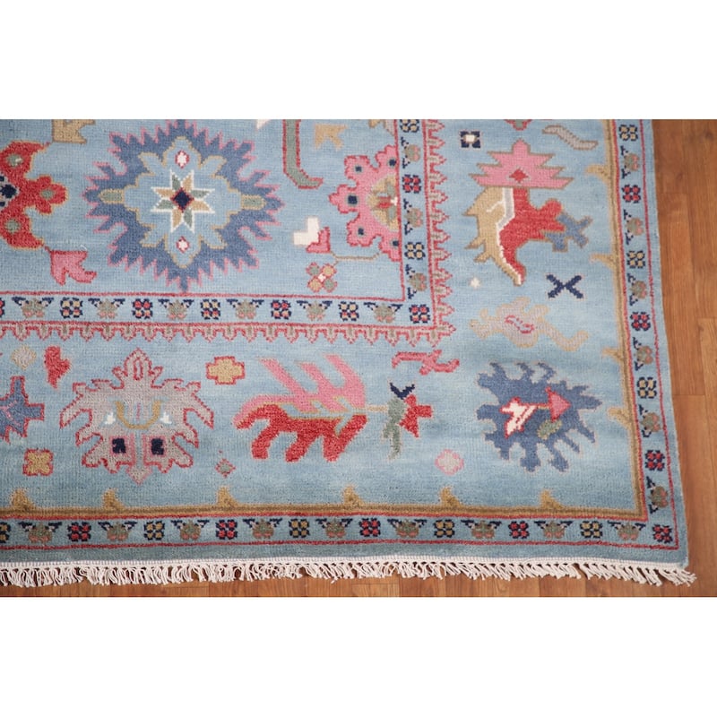 Light Blue Oushak Area Rug Hand-Knotted Oriental Wool Carpet - 8'3"x 9'10"