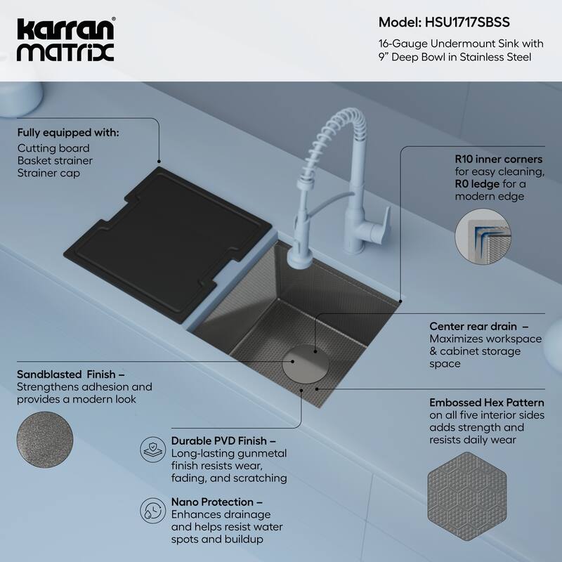 Karran USA HSU1717SB Matrix 17" Undermount Single Basin Stainless