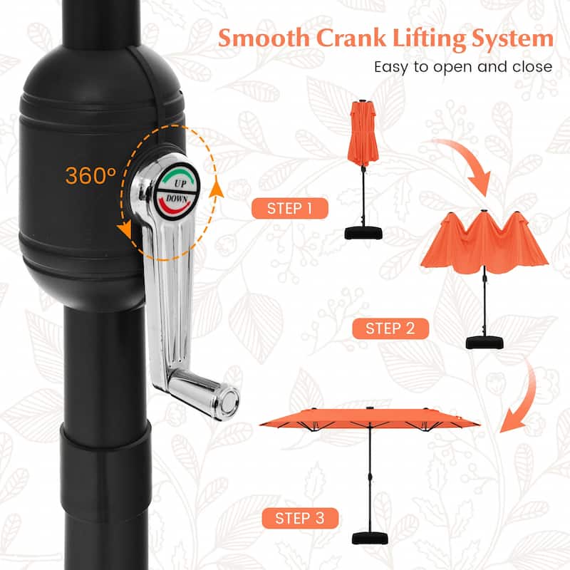 Large 13 Feet Double-Sided Outdoor Patio Umbrella with LED Lights and UV Protection Included Weighted Base