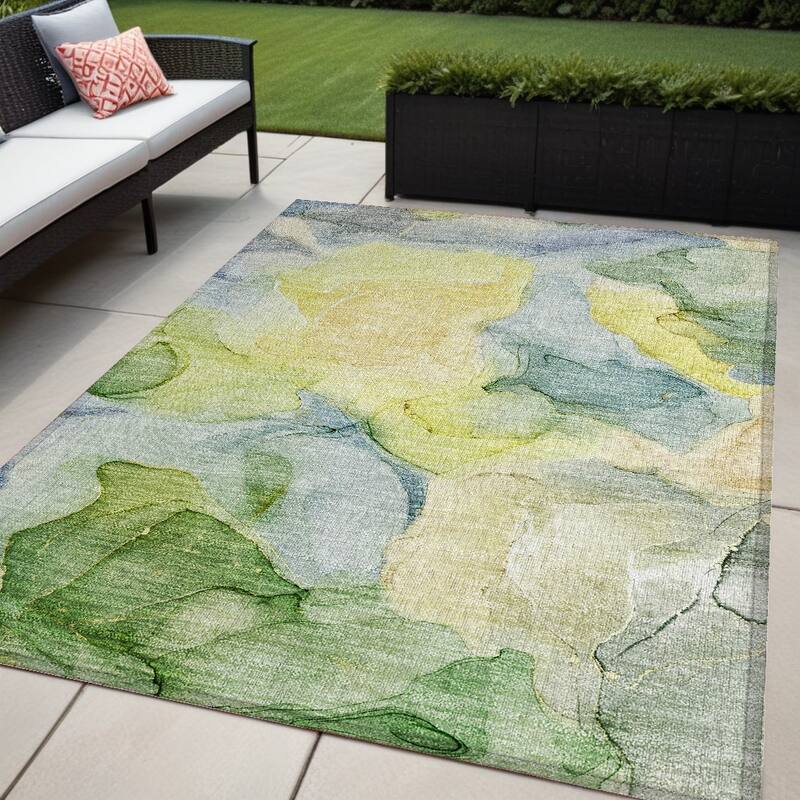 Pana Artistic Abstract Weather Resistant Blended Style Outdoor Rug - 5' X 8' - Yellow