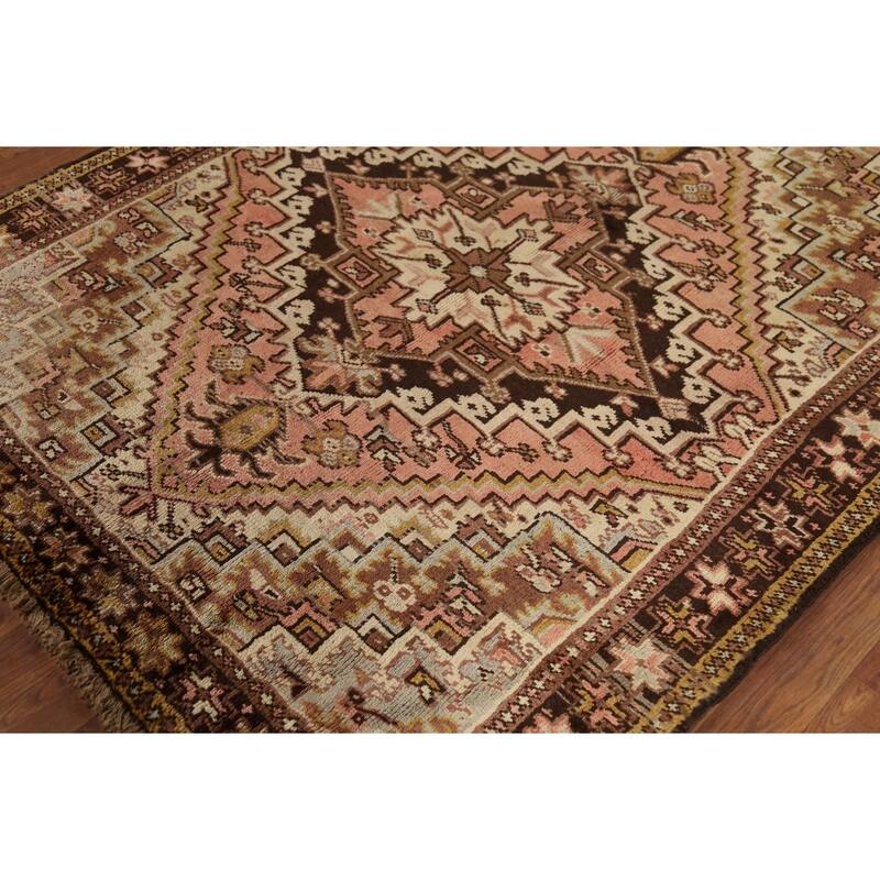 Geometric Heriz Persian Square Area Rug Handmade Wool Carpet - 4'7"x 5'5"