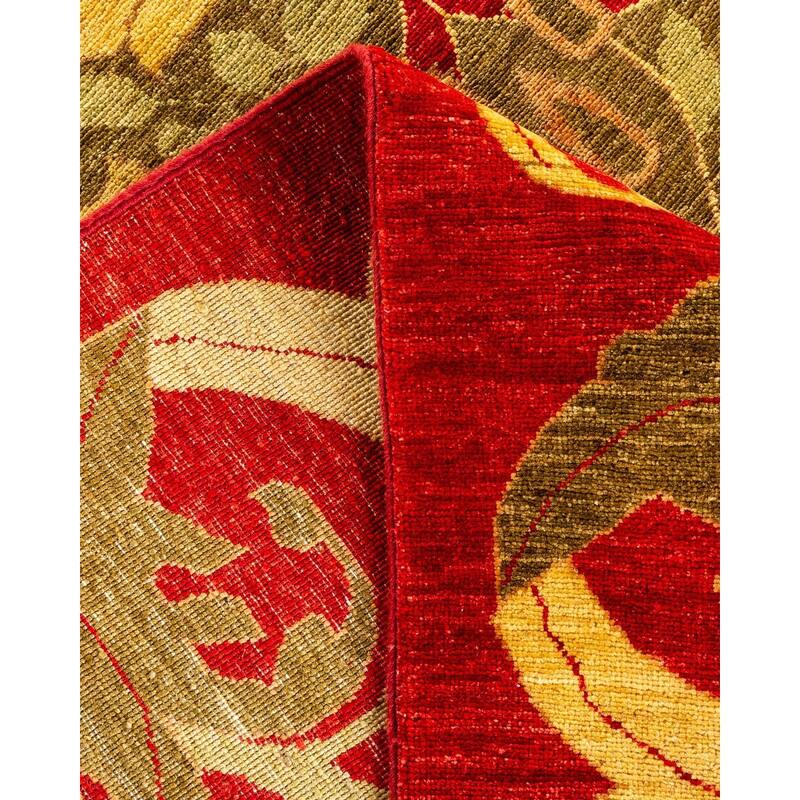 Overton Hand Knotted Wool Vintage Inspired Modern Contemporary Arts & Crafts Brown Area Rug - 9' 6" x 13' 10"