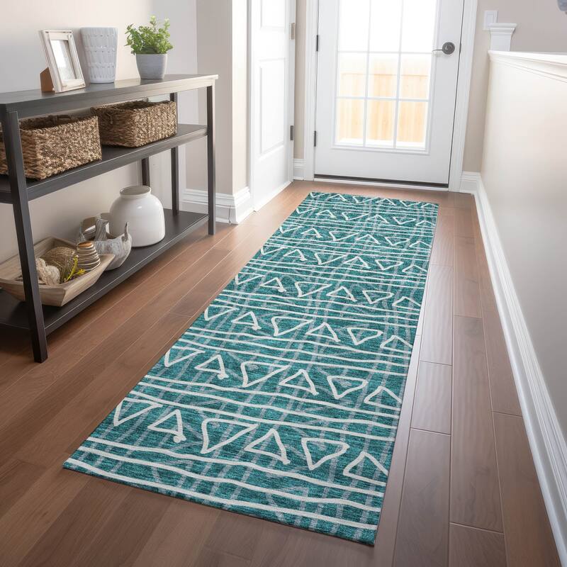 Premium Washable Super Soft Geo Mayfield Rug - Teal - 2' 3" x 7' 6" - Runner
