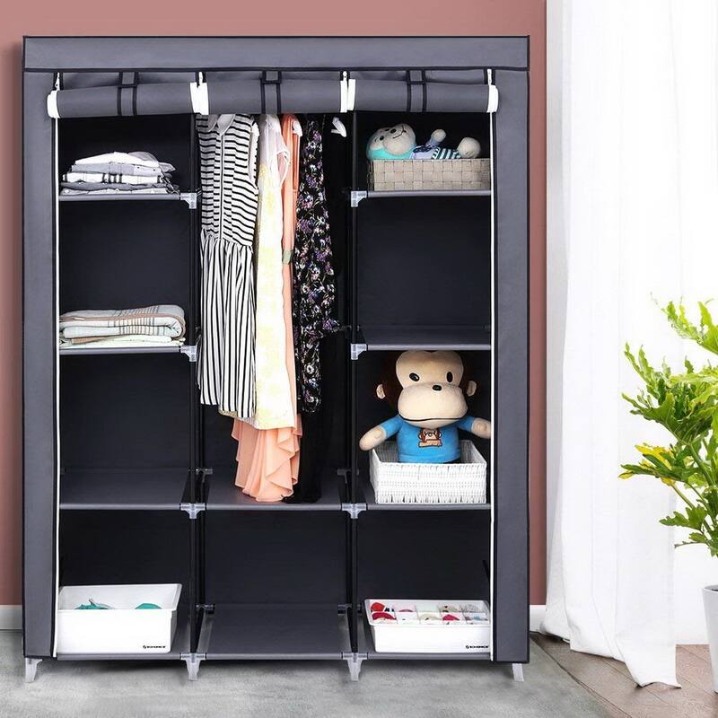 Portable Closet Organizer Wardrobe Storage Organizer with 10 Shelves - Grey