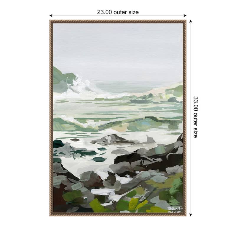 Coastal Waves and Rocks by Brook Page Framed Canvas Wall Art Print - 23 x 33 in