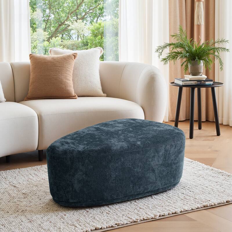 Leon 43" W Modern Oversized Chenille Triangular Cheese Ottoman - Navy