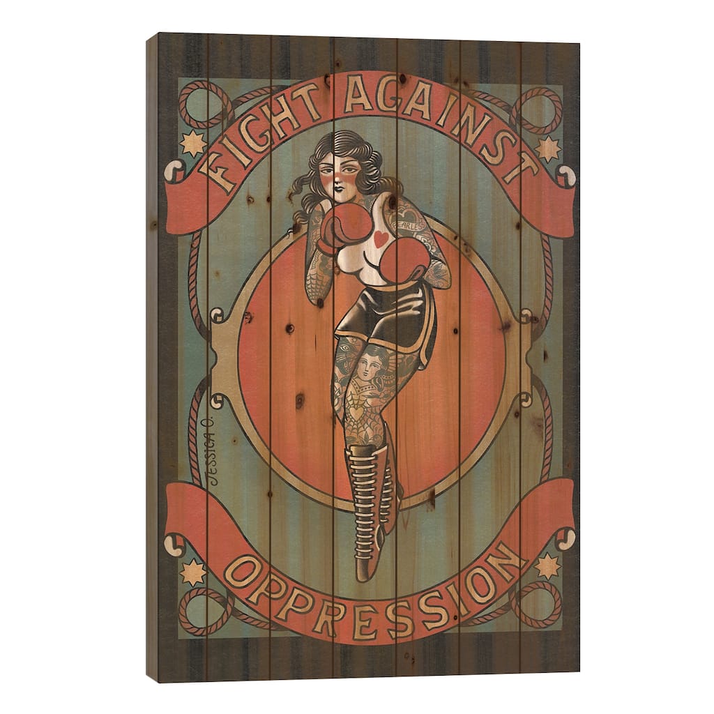 Fight Against The Opression I Print On Wood by Jessica O. - Multi-Color
