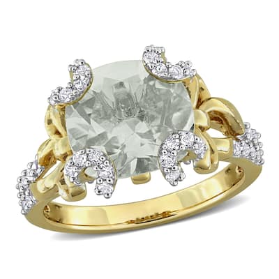 Miadora 4 1/8ct TGW Green Quartz and White Topaz Cocktail Ring in Yellow Plated Silver