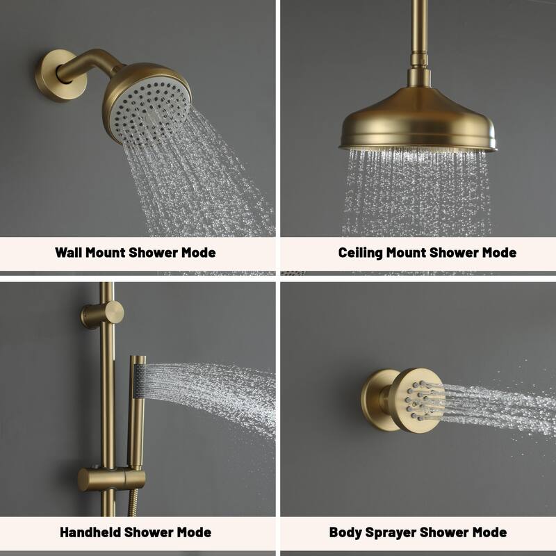 8-In Ceiling Mounted Shower System with Sliding Bar and 4 Body Sprays