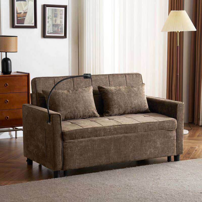 56.9 " Pull-Out Lounge Sofa Bed - Brown