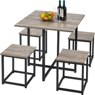 5Pcs Dining Set with Industrial Square Table and 4 Backless Chairs
