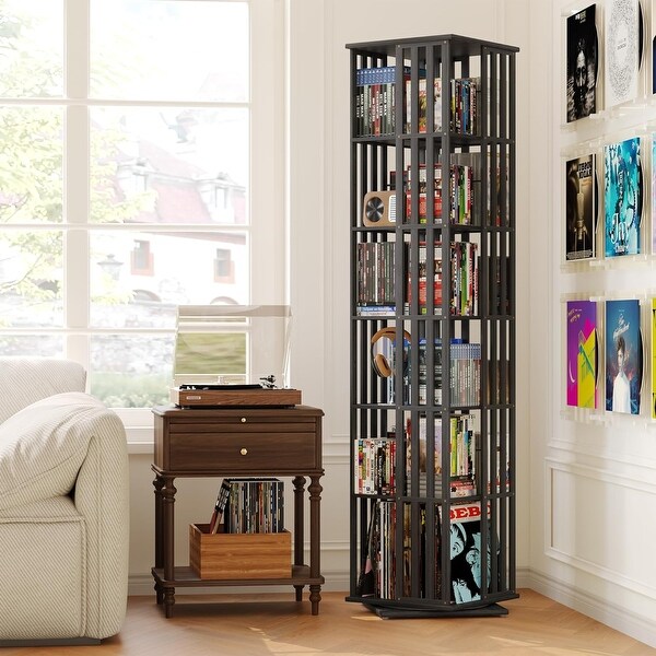 Rotating Bamboo CD/DVD Shelf - 6-Tier Compact Media Storage, Space