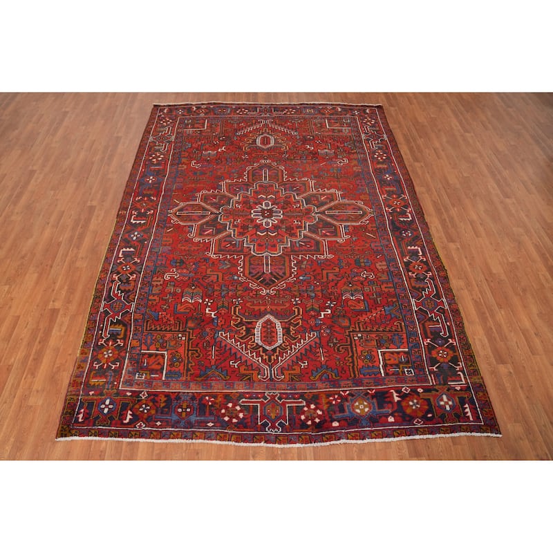 Hand Knotted Oriental 100% Wool Carpet Traditional Medallion Red Heriz Area Rug - 11' 4'' X 8' 1''