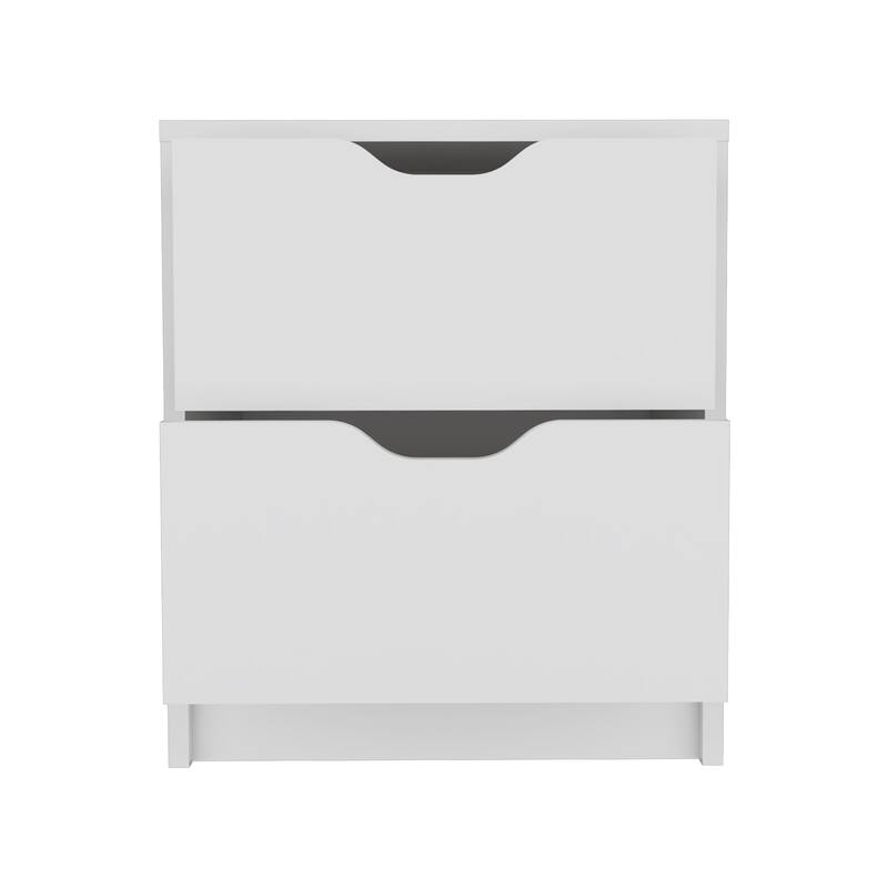 Double Drawer Nightstand 19"H,Bedside Table,for Closet,Living Room,Bedside Table with Wood Top,Easy Pull Handle