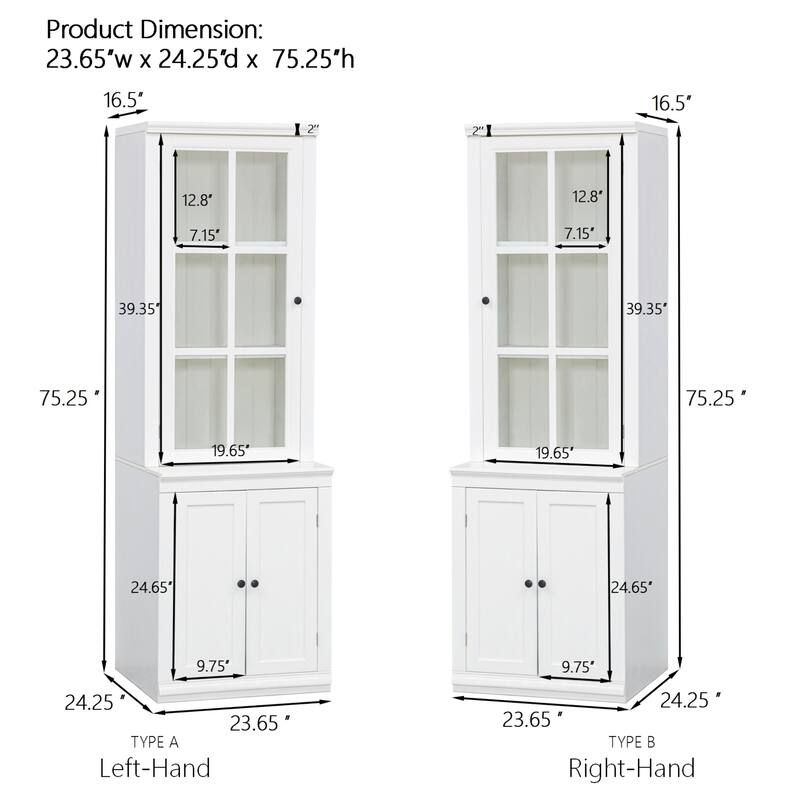 Modular White Curio Bookcase Cabinet w/Glass Doors Buffet Display