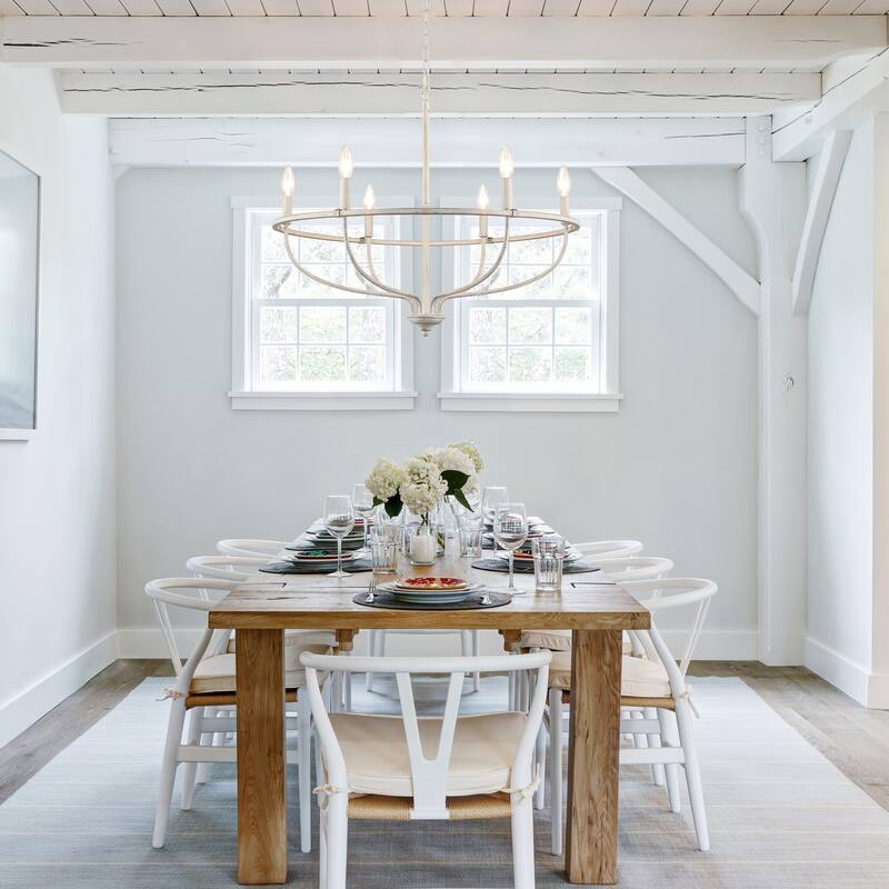 6-Light Circle Candlestick Hanging Linear Chandelier Lighting Island Chandelier Fixture for Kitchen Island