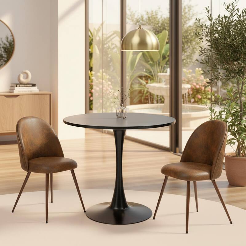 Homy Casa Modern 3-Piece Dining Set with White Round Tulip Table and Upholstered Chairs