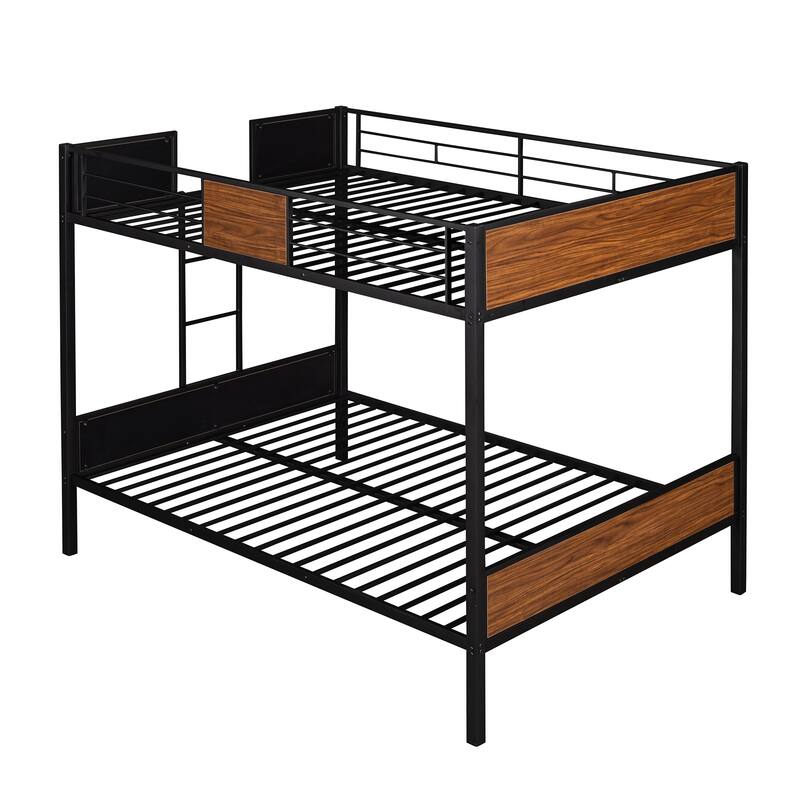 Modern Steel Frame Full-Over-Full Bunk Bed with Safety Rail and Built-in Ladder