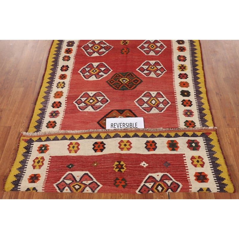 Kilim Qashqai Persian Vintage Rug Hand-Woven Geometric Red Wool Carpet - 4'1"x 6'8"