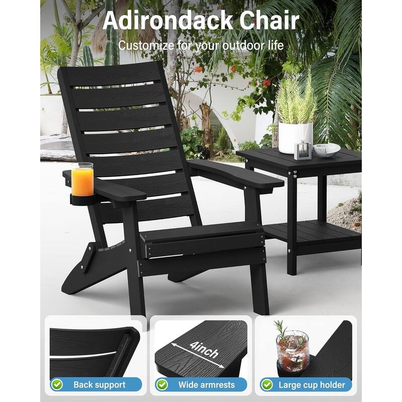 WINSOON HIPS Folding Adirondack Chairs with Arc Back & Cup Holder Set Of 4