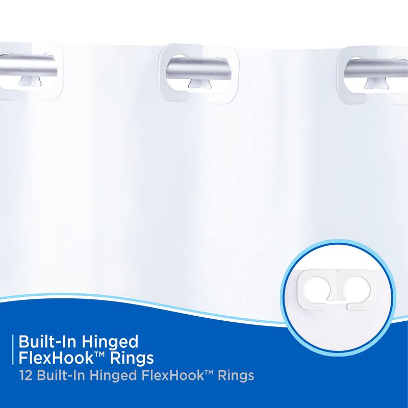 Kenney FlexHook Medium Weight PEVA Shower Curtain Liner, 71" W x 74" H