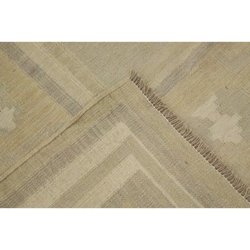 Hand Woven Oriental 100% Wool Carpet Southwestern Tribal Beige & Ivories Kilim Area Rug - 12' 2'' X 9' 1''