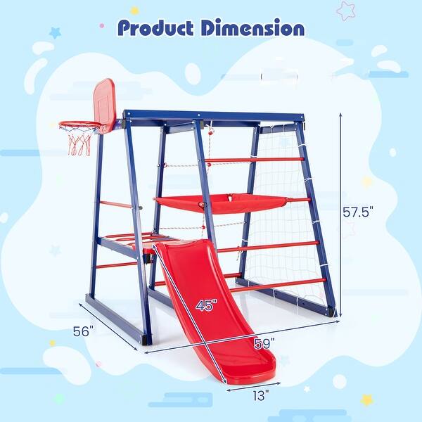 Gymax 7-In-1 Kids Indoor Playground w/ Slide Climbing Net Crowling