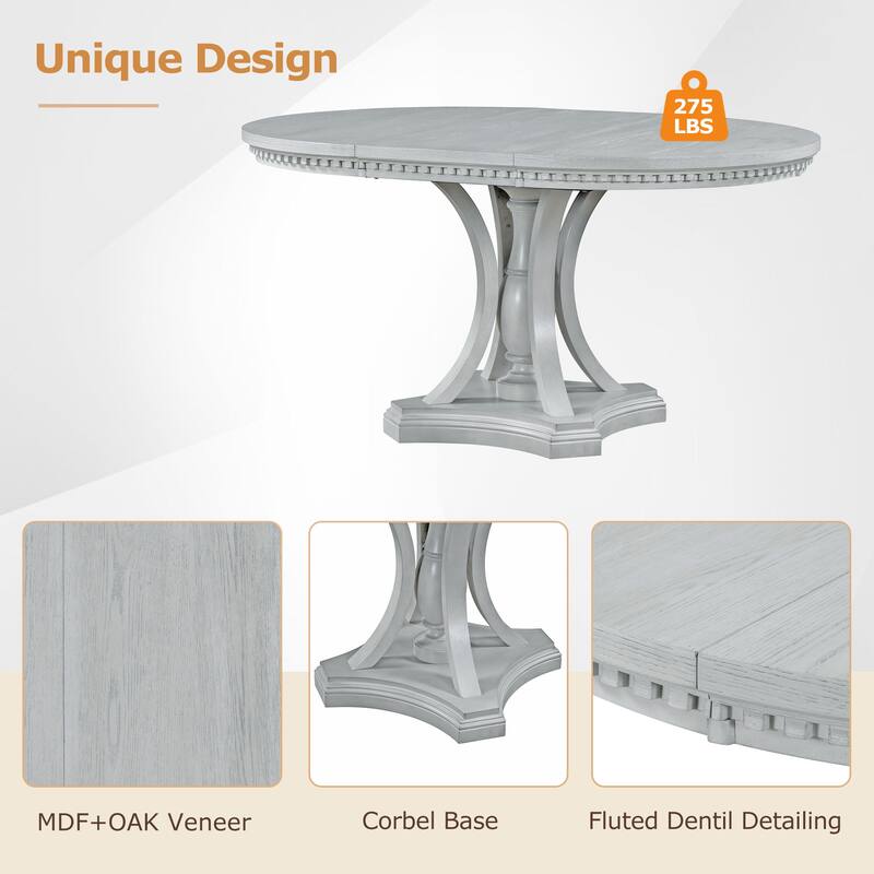5-Piece Dining Set Extendable Round Dining Table and 4 Upholstered Back Chairs for Kitchen Dining Room