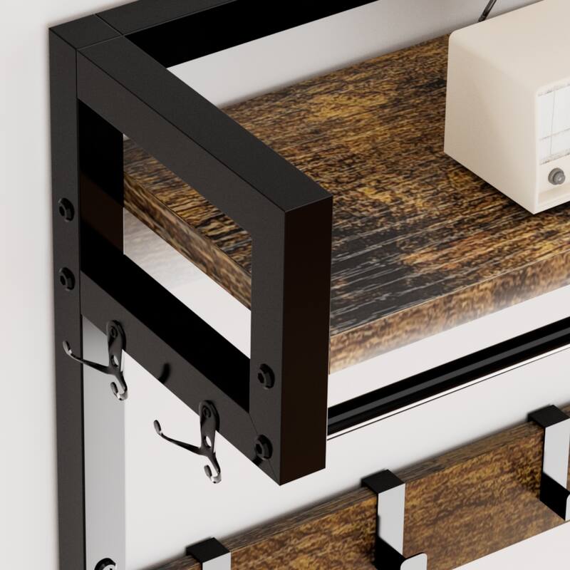 33.1" 5-in-1 Coat Rack with 2 Movable Drawers, Shoe Storage and Hooks