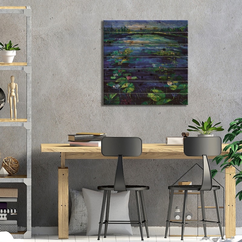 Water Lilies Magic Print On Wood by Mona Edulesco - Multi-Color