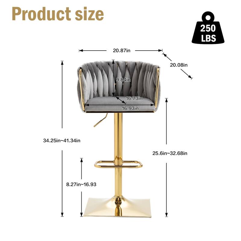 Grey Swivel Bar Stool Adjustable Bar Stool Bar Stool Upholstered Dining Stool with Back Footrest for Kitchen