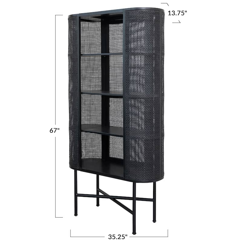 Wood and Woven Cane Cabinet with 3 Shelves - 35.4"L x 13.8"W x 66.9"H