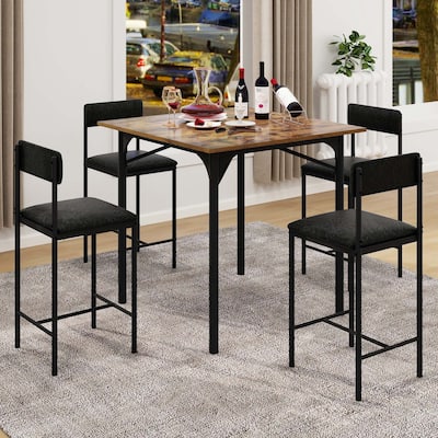 Moasis Counter Height Bar Table Set for 4, Square Kitchen Table and Chairs Set with Footrest