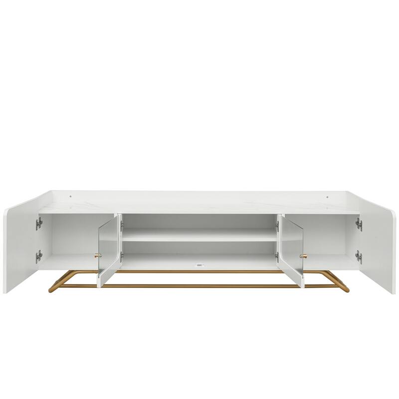TV Stand, Entertainment Center with Fluted Glass, for TVs Up to 70"