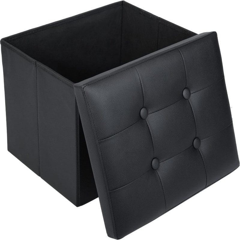 Black Foot Rest Ottoman Faux Leather