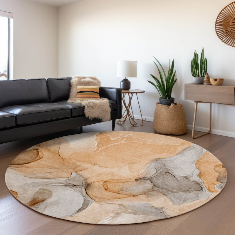 Premium Washable Super Soft Abstract Watercolor Mayfield Rug - Orange - 8' x 8' - Round