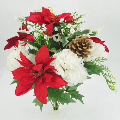 Artificial Winter Frost Seasonal Mixed Bush Holiday , Red, Cream,