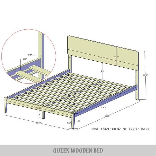 dimension image slide 3 of 4, CraftPorch Minimalist Wooden Bed