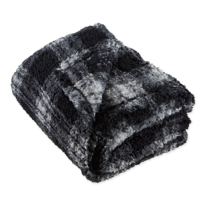 DII Gray Farmhouse Plush Plaid Throw