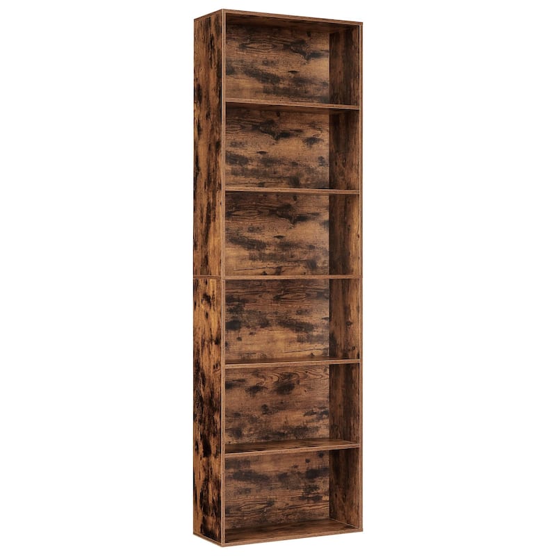 Rustic Industrial Bookcase - 6 Shelf Wood Organizer for Home, Office, Library
