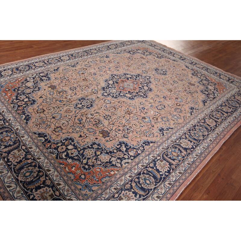 Traditional Mashad Persian Vintage Area Rug Hand-Knotted Wool Carpet - 8'4"x 11'2"