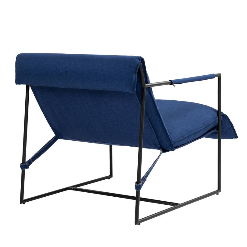 Mid-century Metal Sling Armchair with Lengthen Upholstered Set of 2