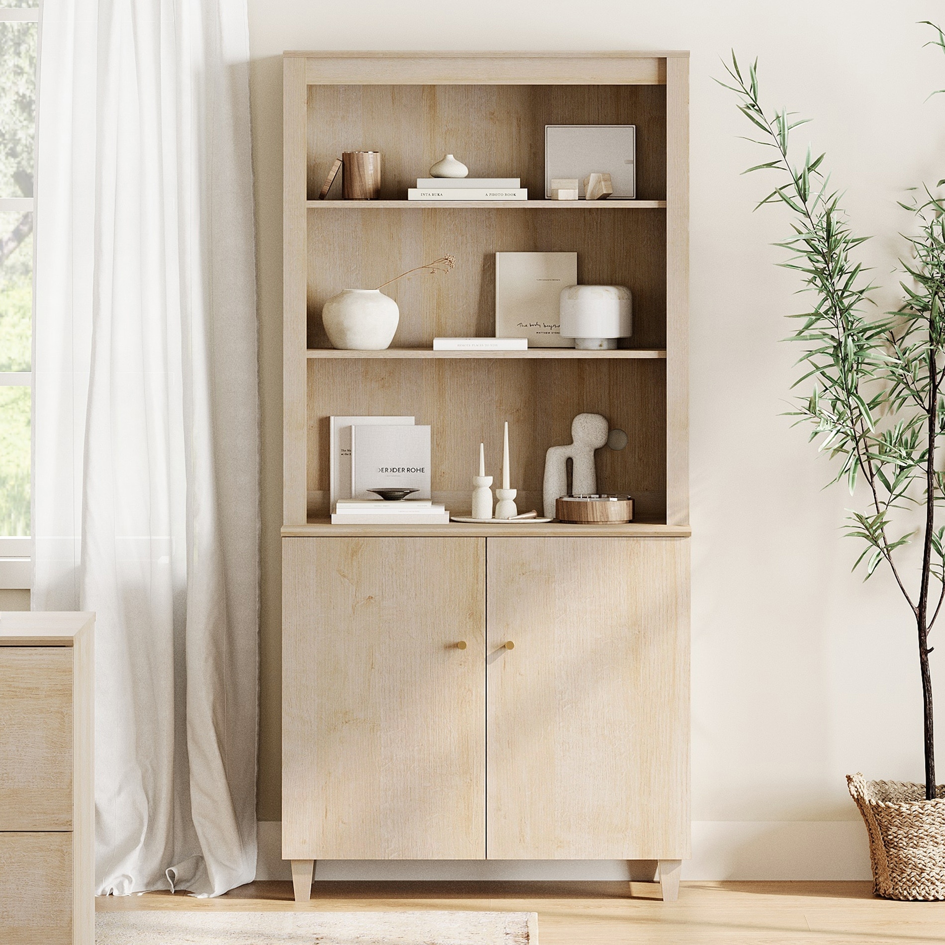 WAMPAT 71" Tall Bookcase with Doors&Storage Cabinet for Home Office