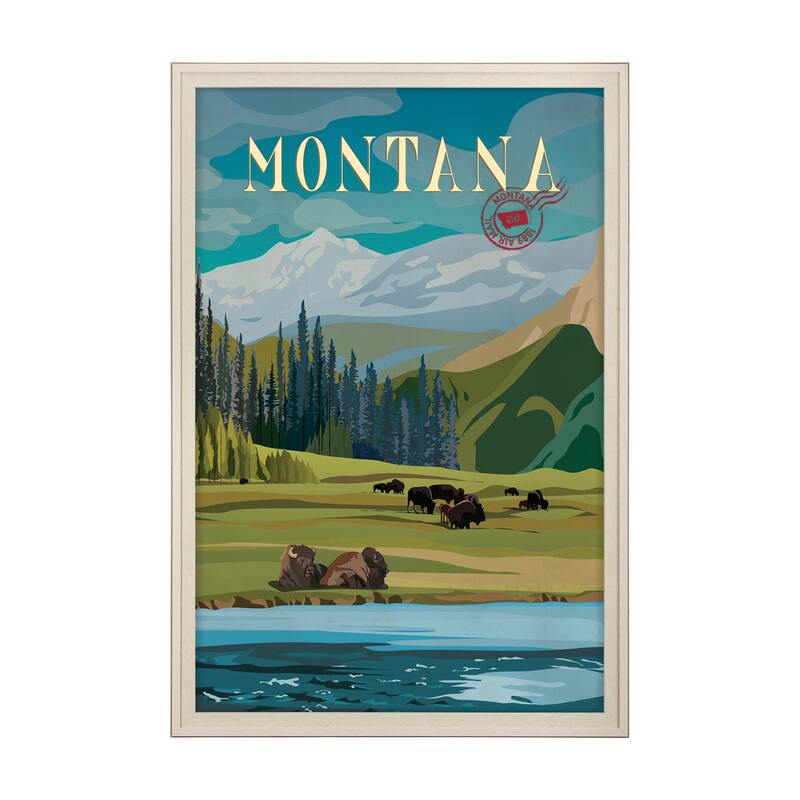Montana Go USA by Mercana Studio a Hand Embellished Framed Art Print Series - 41.5 x 61.5 - Brown